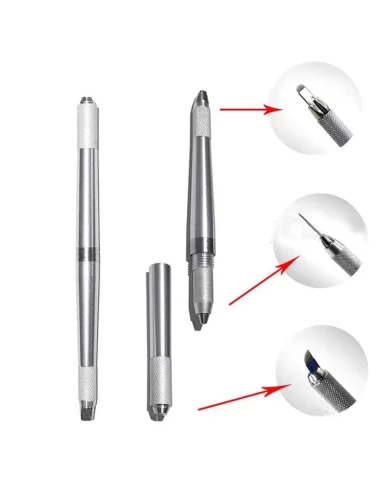 Microblading Kalemi Gümüş 3 Başlıklı 3D Kıl Tekniği Kalemi